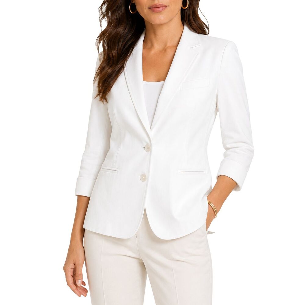 Lauren Ralph Lauren Blazer 12 White Cotton Stretch 2 Button Career Jacket NWT